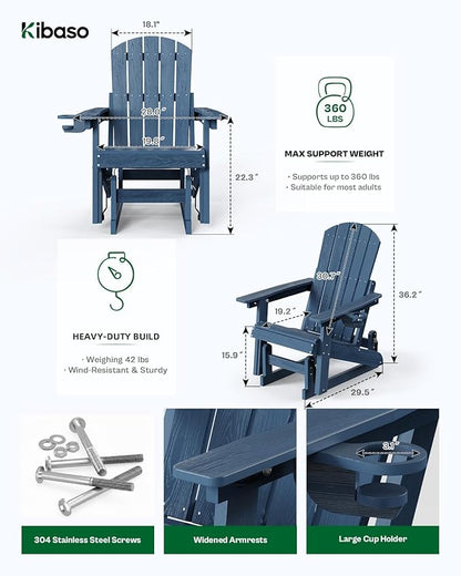 3-Position Adjustable Adirondack Chair with Cup Holder, HDPE All-Weather Outdoor Glider Chair, Wood-Grain Fire Pit Chairs for Pool, Yard, Deck (Blue)