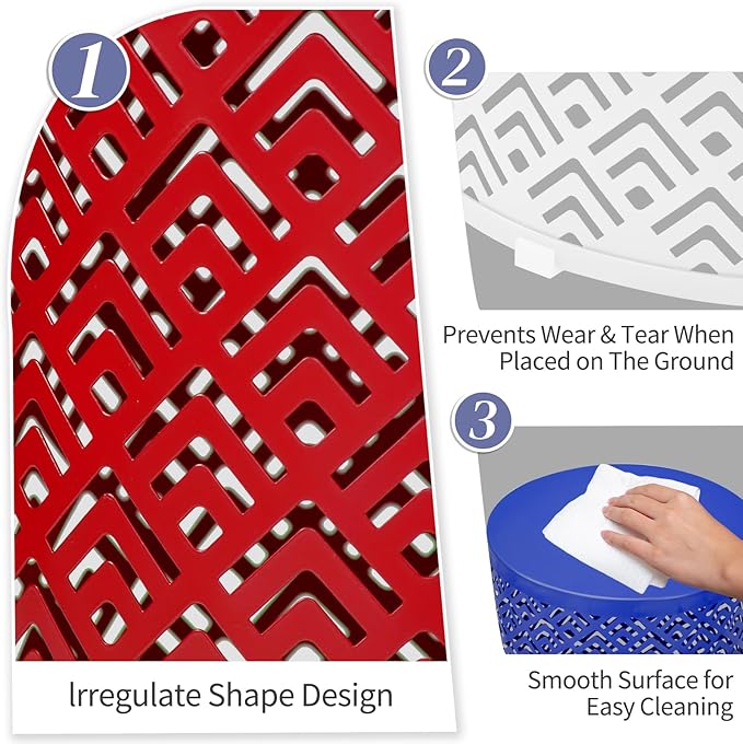 Outvita Outdoor Nesting Tables Set of 3, Heavy Duty Metal Frame Accent Modern End Table, Portable Side Table for Indoor, Outdoor, Living Room, Meander Pattern - Blue & White & Red