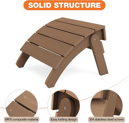 YEFU Adirondack Ottoman, Patio Foot Rest, Adirondack Foot Rest, Folding Adirondack Footstool, Weather Resistant for Adirondack Chair, Widely Used for Outdoor, Porch, Backyard, Garden, Fire Pits-Teak