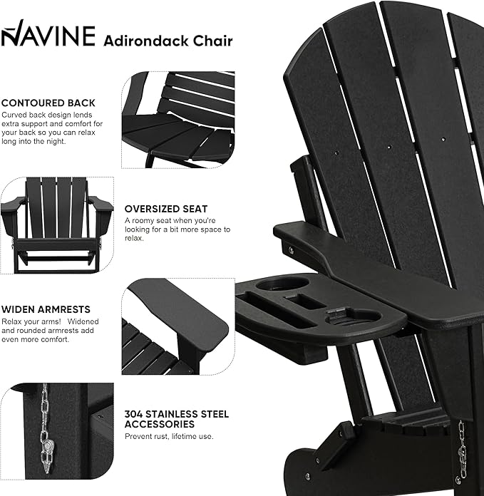Adirondack Chair Set of 6, HDPE Folding Adirondack Chair with Multifunctional Cup Holder - Photo 4