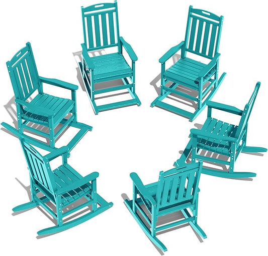 LOUNZY Outdoor Rocking Chair with Footboards Set of 6, HDPE Rocking Chair Patio Porch Rocker with 380lbs Support for Adult, Aruba