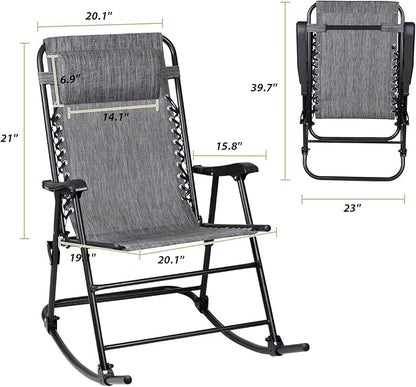 Flamaker Patio Rocking Chair Zero Gravity Chair Outdoor Folding Recliner Foldable Lounge Chair Outdoor Pool Chair for Patio, Poolside and Camping (Grey)