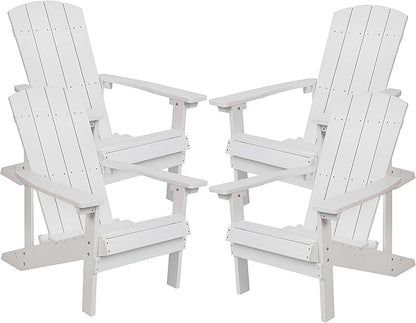 Flash Furniture Charlestown Poly Resin Adirondack Chair - White - All Weather - Indoor/Outdoor - Set of 4