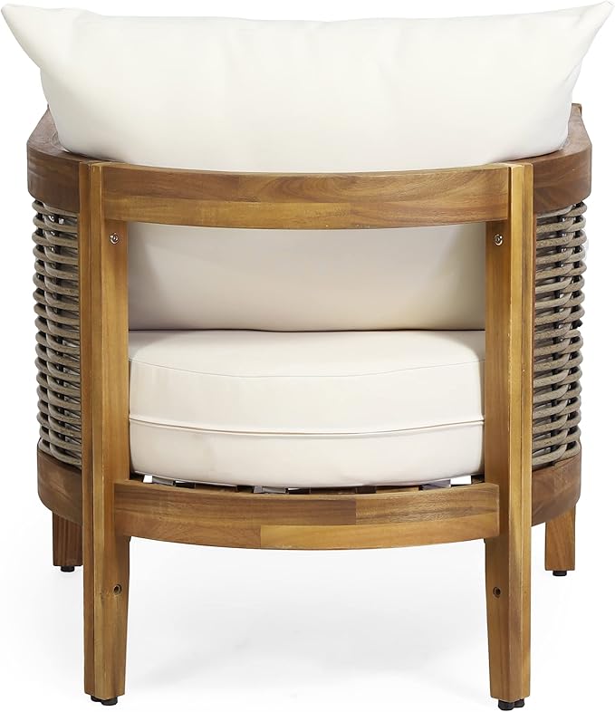 Merax Single Outdoor Acacia Wood Wicker Club Chair with Cushion,Patio Furniture Conversation Seat for Backyard
