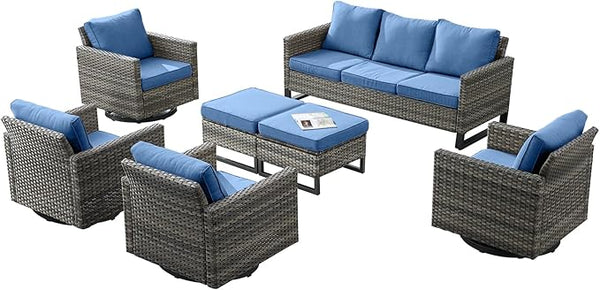 Rilyson Wicker Outdoor Patio Furniture Set - 7 Piece Patio Conversation Set with 4 Swivel Rocker Chairs - Photo 1