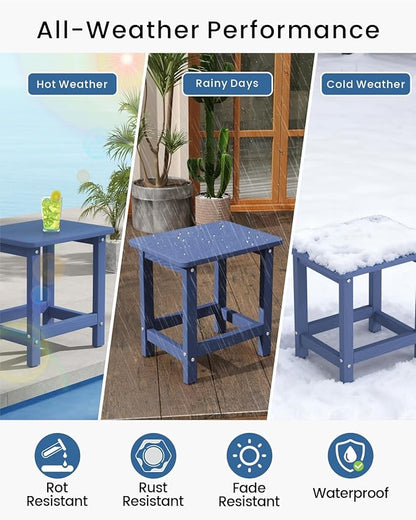 Weatherproof Outdoor Side Table, HDPE Small Outdoor Table for Adirondack, 16.6-Inch Patio Square End Tables for Garden, Backyard, Porch, Deck, Balcony, Poolside (Navy Blue)