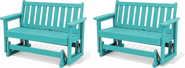 SERWALL Outdoor Glider Bench Set of 2, HDPE Weather-Resistant Swinging Bench for Backyard Garden Porch, Aruba - Photo 1