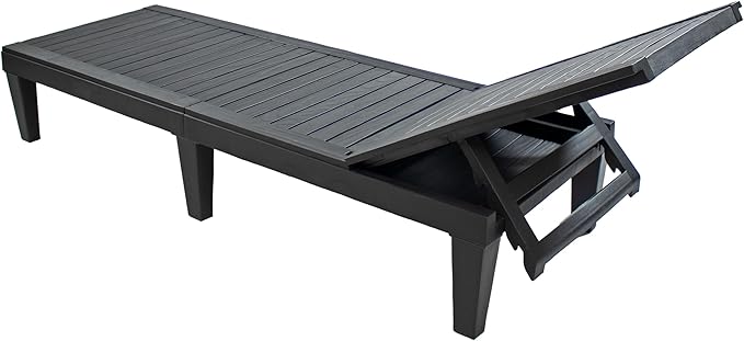 Sunnydaze 5-Position Outdoor Adjustable Chaise Lounge Chair - UV- and Weather-Resistant Polypropylene Resin - Wood-Look Design - Black