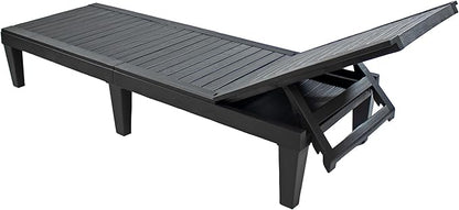 Sunnydaze 5-Position Outdoor Adjustable Chaise Lounge Chair - UV- and Weather-Resistant Polypropylene Resin - Wood-Look Design - Black
