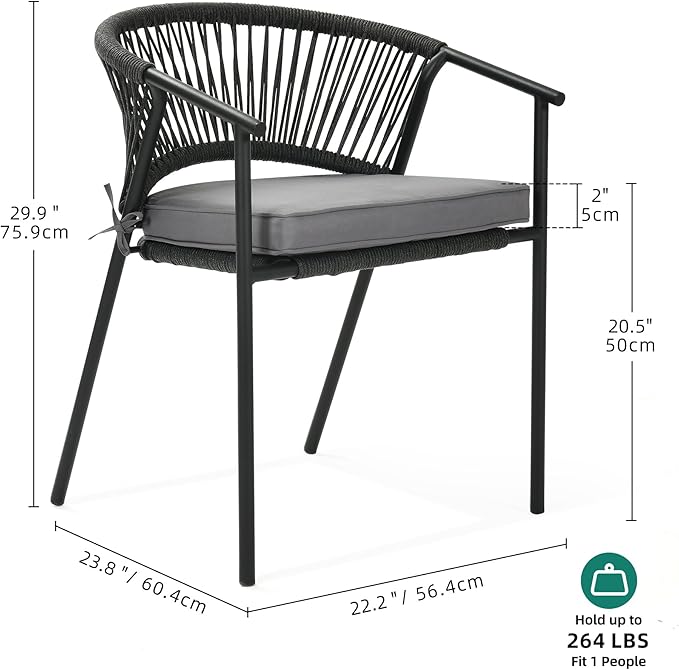 YITAHOME Outdoor Dining Chair Set of 6, Rope Woven Design Stackable Chairs, Indoor-Outdoor Armchair Seating for Patio - Photo 4