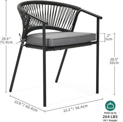 YITAHOME Outdoor Dining Chair Set of 6, Rope Woven Design Stackable Chairs, Indoor-Outdoor Armchair Seating for Patio, Backyard, Poolside, Balcony - Grey