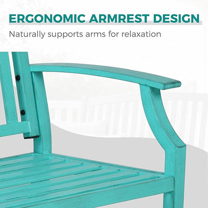 Grand patio 52" Farmhouse Outdoor Bench, Garden Benches with Anti-Rust Aluminum Powder Coated Frame, Faux Wood Grain Finish Frame Patio Bench for Front Porch, Turquoise Blue