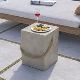 COSIEST Set of 2 Concrete Side Table, Rectangular Outdoor Side Table w Hemp Rope Handles - Photo 2