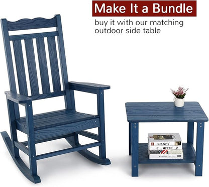 Stoog All-Weather Patio Rocking Chairs Set of 2 with Table, 3 Piece Patio Furniture Set, Never Fade or Rot, for Backyard, Lawn, Garden and Pool, Blue