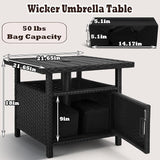 Outdoor Patio Umbrella Side Table with Umbrella Hole Small Wicker Coffee Table with Storage & 2 Weight Bags for Outside - Photo 2