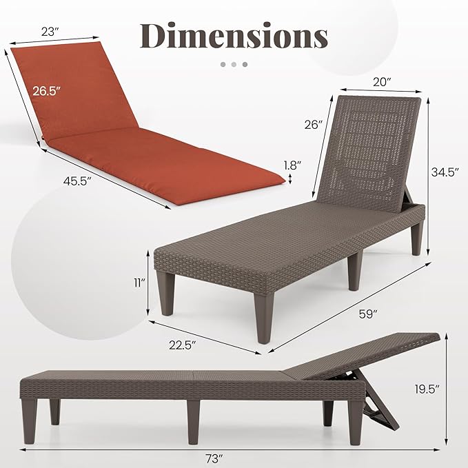 HAPPYGRILL Outdoor Chaise Lounge Chair Rattan Recliner Lounger with Removable Cushion & 3-Level Adjustable Backrest - Photo 3