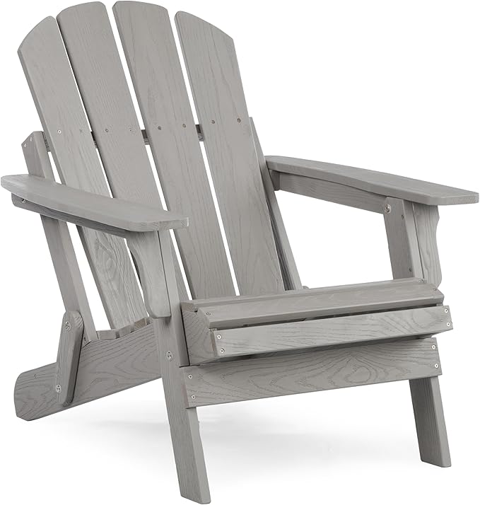 Oversized Wooden Folding Adirondack Chair with Pre-Assembled Backrest and Seat Board, Lounge Chair for Outdoor Patio Garden Lawn Backyard Firepit Deck Pool Beach (Gray)