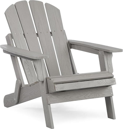 Oversized Wooden Folding Adirondack Chair with Pre-Assembled Backrest and Seat Board, Lounge Chair for Outdoor Patio Garden Lawn Backyard Firepit Deck Pool Beach (Gray)