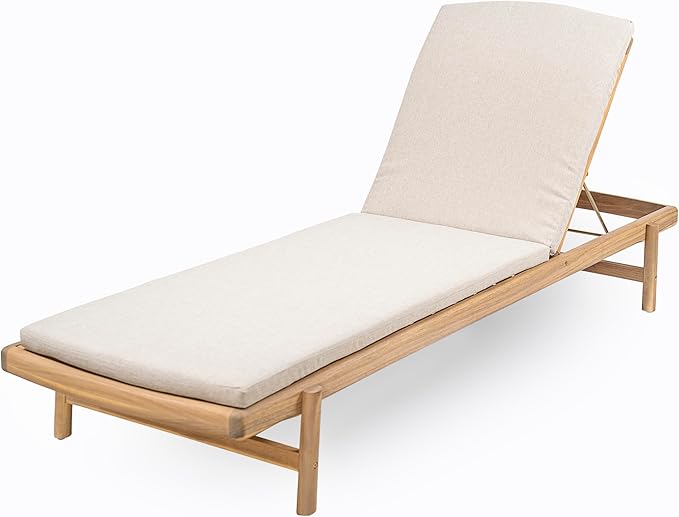 Christopher Knight Home Brolen Acacia Wood Chaise Lounge Chair Outdoor Set of 2, Patio Outdoor Chaise Lounge with Cushions, Adjustable Backrest Lounge Sofa, Wooden Sunbathing Pool Lounger, Teak+Beige