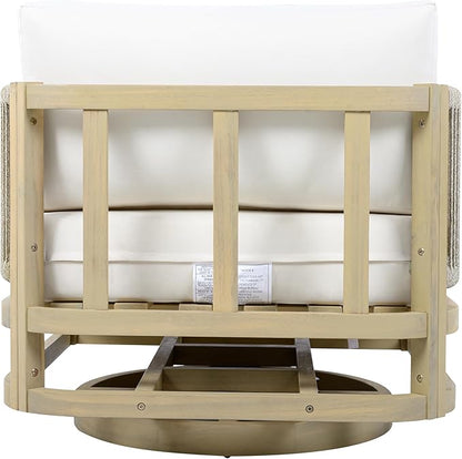 Christopher Knight Home Carlis Outdoor Acacia Wood Swivel Club Chair with Removable Cushion, 360° Rotating Patio Armchair for Garden, 360° Swivel Accent Chair, Light Teak+Cream