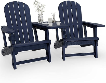 Vongrasig Adirondack Chairs Set of 2 with Removable Tabletop, All-Weather HDPE Outdoor Chair Set with Wooden Textured, Cup Holder for Patio, Poolside, Deck, Garden, Dark Blue