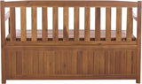 SAFAVIEH Outdoor Patio Furniture Collection – Kelter Solid Teak Wood Bench Box with Storage, Slatted Design - Photo 4