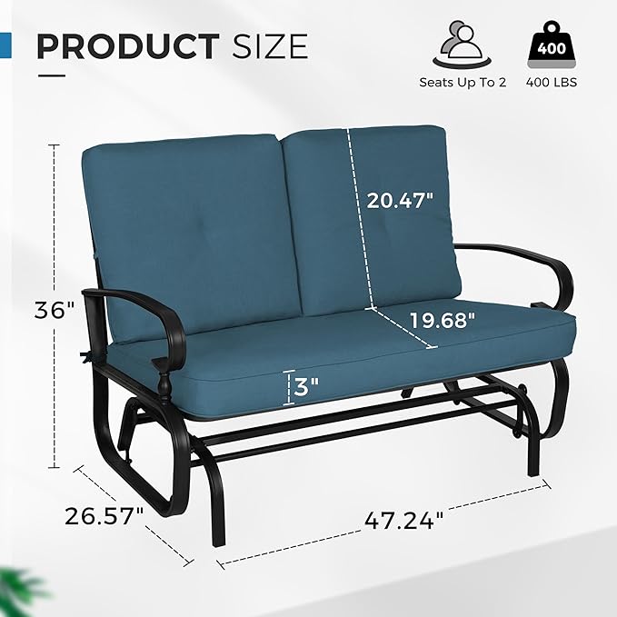 Crownland Outdoor Patio Glider Chair, Rocking Glider Bench for 2 Person, Porch Furniture Loveseat Seating - Photo 3