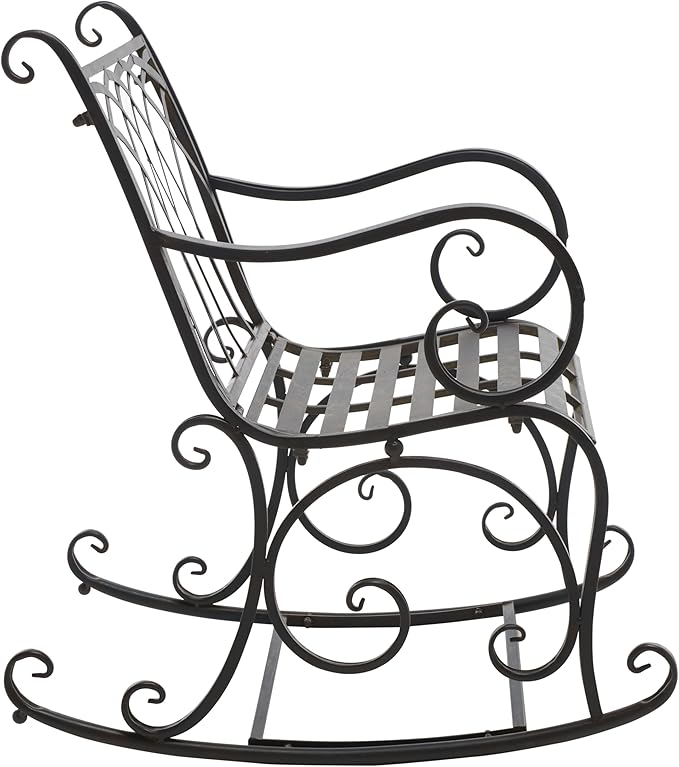 SAFAVIEH Outdoor Collection Medrano Victorian Black Rust Wrought Iron Rocking Chair