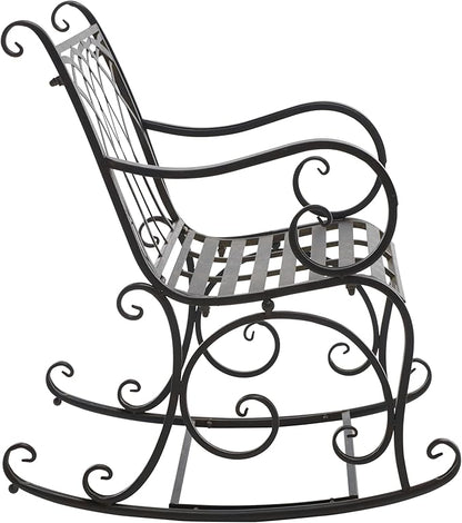 SAFAVIEH Outdoor Collection Medrano Victorian Black Rust Wrought Iron Rocking Chair