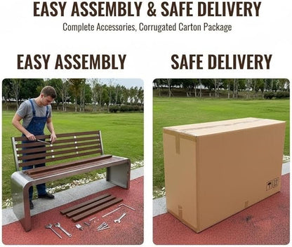 3 Seater Outdoor Metal Garden Bench with Back, Weight Capacity 1210 Lbs, Suitable for Patios, Gardens, Courtyards, Parks(100x80x40cm/39x31x16in)