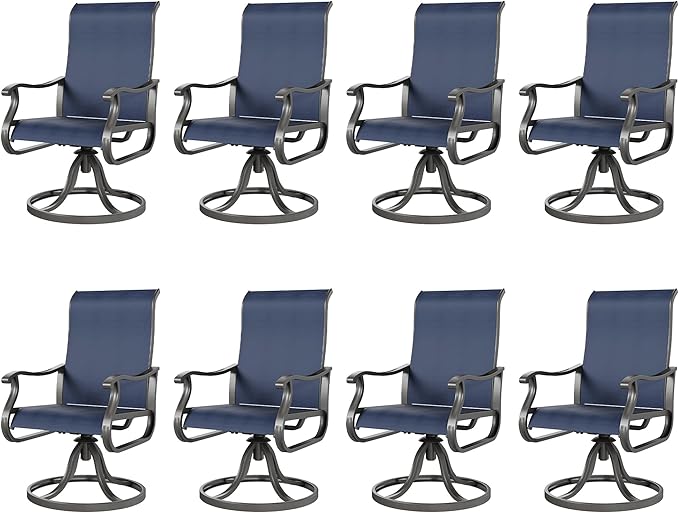 Amopatio Patio Swivel Chairs Set of 8, Outdoor Swivel Rocker Dining Chairs with All Weather Textilene High Back & Metal Frame, for Backyard Deck Lawn Garden, Navy Blue