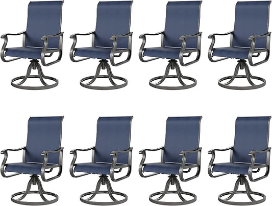 Amopatio Patio Swivel Chairs Set of 8, Outdoor Swivel Rocker Dining Chairs with All Weather Textilene High Back & Metal Frame, for Backyard Deck Lawn Garden, Navy Blue