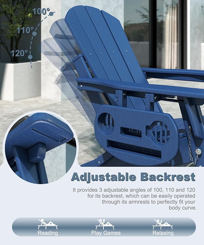Adjustable Adirondack Chair with Retractable Ottoman Set of 6, HDPE Folding Adirondack Chair with Cup Holder, All Weather Fire Pit Chair for Outdoor.