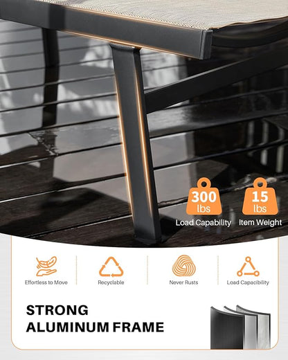 Outdoor Chaise Lounge Set of 2, Never-Rust Aluminum Patio Lounge Chairs with 3D Ultra-Thick Textilene, 6-Position Adjustable Backrest Pool Loungers for Sunbathing, Poolside, Beach, Lawn