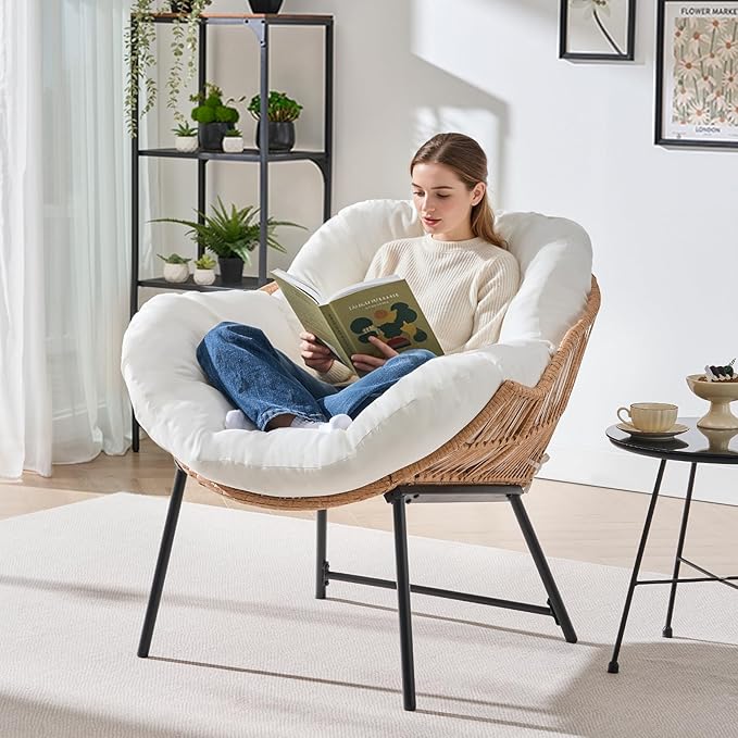 ONBRILL Outdoor Egg Chair, Indoor Lounge Chair for Patio, Bedroom, Living Room, Porch - Beige