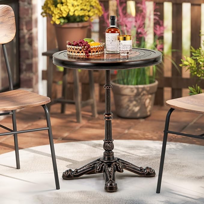 Tangkula 24" Round Patio Dining Table, Weather-Resistant Cast Aluminum Outdoor Table with Carved Texture & Painted Top, for Balcony, Garden, Backyard, Poolside