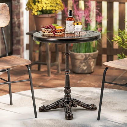 Tangkula 24" Round Patio Dining Table, Weather-Resistant Cast Aluminum Outdoor Table with Carved Texture & Painted Top, for Balcony, Garden, Backyard, Poolside