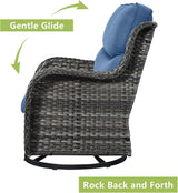 Rilyson Wicker Patio Furniture Set - 5 Piece Rattan Outdoor Sectional Conversation Sets with 2 Swivel Rocking Chairs - Photo 5