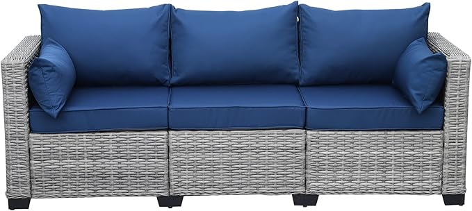 Rattaner Outdoor Furniture Outdoor Couch Grey Wicker Patio Furniture 3-seat Sofa Deep Seat Hight Backrest with - Photo 8