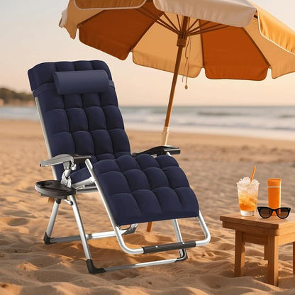 Zero Gravity Chair, Portable Outdoor Chair, Reclining Patio Lounge Chair with Adjustable Pillow and Cup Holder Trays for Outdoor, Patio, Beach, Camping, Garden, Poolside, Blue