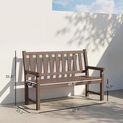 Outsunny Outdoor Bench, 49" All-Weather HDPE Garden Bench, 2-Person Patio Loveseat with 528 lbs Capacity, Curved Seat for Backyard, Park, Porch, Lawn, Park, Brown
