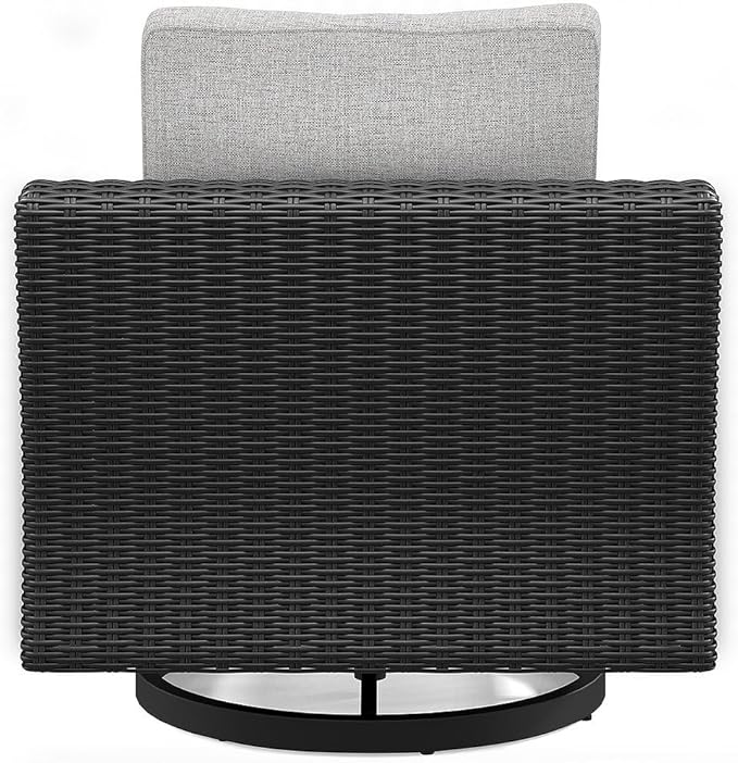 Signature Design by Ashley Beachcroft Casual Outdoor Weather Resistant Rust Free Swivel Lounge Chair with Removable Cushion, Light Gray & Black