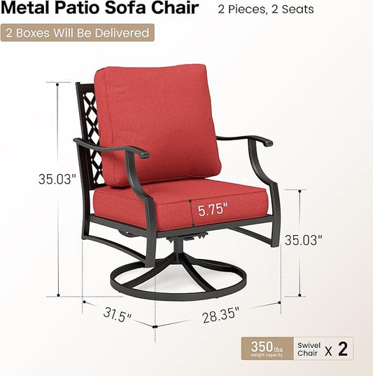 Metal Outdoor Swivel Patio Chairs Set of 2 with 5.75" Extra Thick Cushion, 2 Piece High Back Swivel Rocker Patio Chairs Outdoor Furniture Seating for Deck Balcony Front Porch, Rust Red