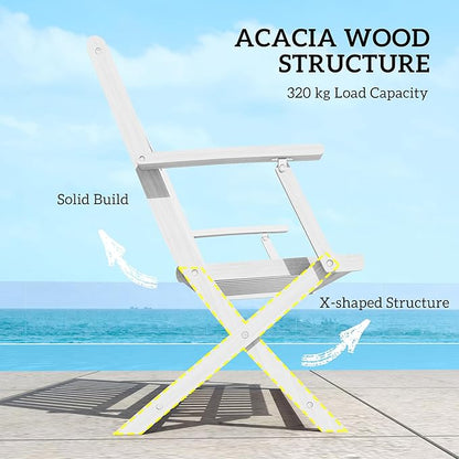 Outsunny Wood Outdoor Bench, 2-Person Foldable Patio Acacia Wood Garden Bench with Backrest and Armrests for Garden, Porch, Park, Balcony, White
