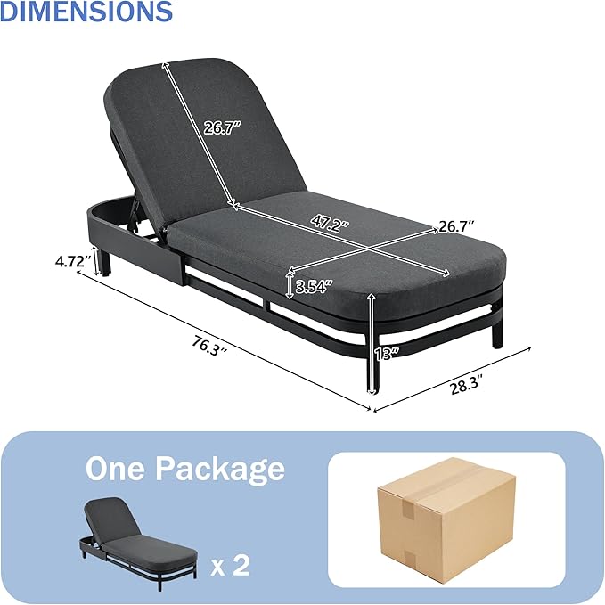 Merax Outdoor Lounge Chair Set of 2, Modern Aluminum Chaise Loungers with Premium Olefin Cushions - Photo 2