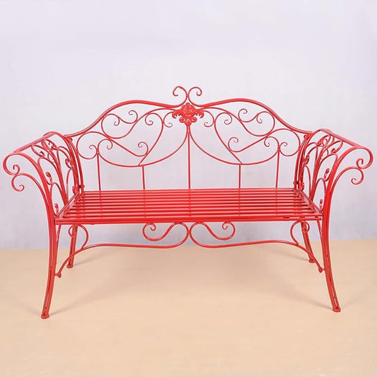 52" Patio Garden Bench, Outdoor Retro Park Benches, Metal Bench Chair 2 Seaters with Backrest and Armrest, for Yard, Porch, Lawn, Backyard, Assembly Max 250kg (Color : Rojo)