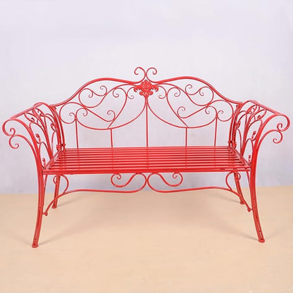 52" Outdoor Garden Bench - Retro Metal Patio Seating for 2, Comfortable Backrest & Armrests, Ideal for Yard, Porch, Lawn & Backyard (Red)