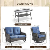 Patio Loveseat Glider Set, Resin Wicker Loveseat Glider with 2 Swivel Patio Chiars and Coffee Table, 4 Piece Patio - Photo 7
