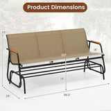 Giantex Patio Glider, 3-Person Swing Gliding Loveseat with Curved Teak Armrests, Fabric Seat, Metal Frame, Load 990lbs - Photo 3