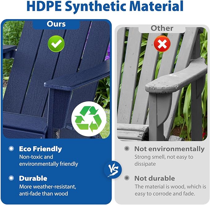 Folding Adirondack Chair Weather Resistant Foldable Fire Pit Chairs HDPE Outdoor Adirondack Chair for Patio Front Porch Pool Garden Deck Fire Pit Outside, Navy Blue